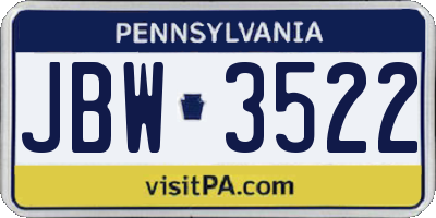 PA license plate JBW3522