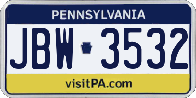 PA license plate JBW3532