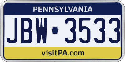 PA license plate JBW3533