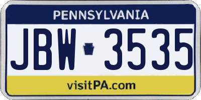 PA license plate JBW3535