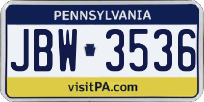 PA license plate JBW3536