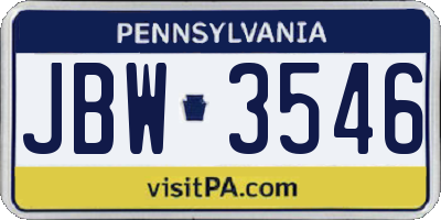PA license plate JBW3546