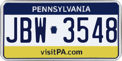 PA license plate JBW3548