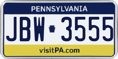 PA license plate JBW3555