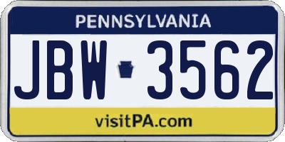 PA license plate JBW3562