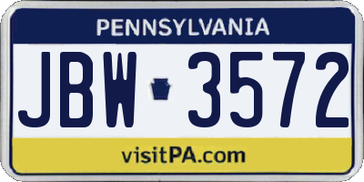 PA license plate JBW3572