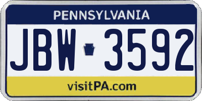 PA license plate JBW3592