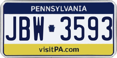 PA license plate JBW3593