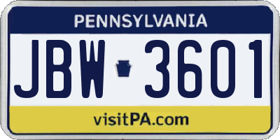 PA license plate JBW3601