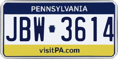 PA license plate JBW3614