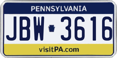PA license plate JBW3616
