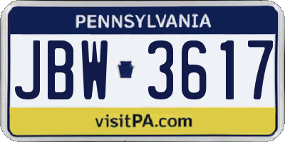 PA license plate JBW3617