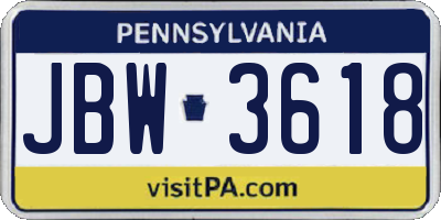 PA license plate JBW3618