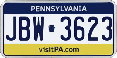 PA license plate JBW3623