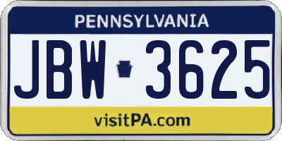 PA license plate JBW3625