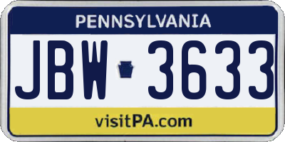 PA license plate JBW3633
