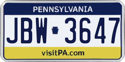 PA license plate JBW3647