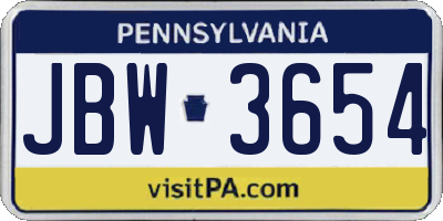 PA license plate JBW3654
