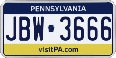 PA license plate JBW3666