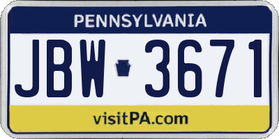 PA license plate JBW3671