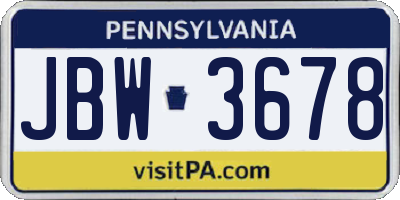 PA license plate JBW3678