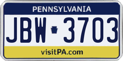 PA license plate JBW3703