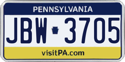 PA license plate JBW3705