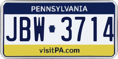 PA license plate JBW3714