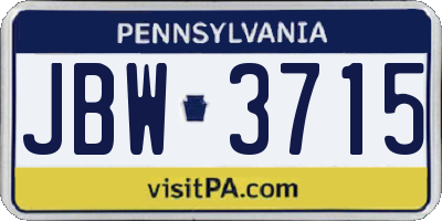 PA license plate JBW3715