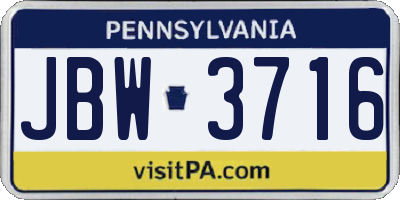 PA license plate JBW3716