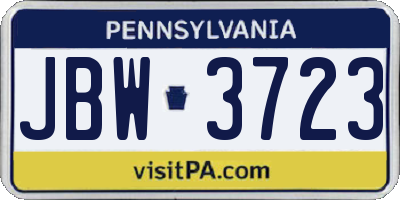 PA license plate JBW3723