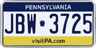 PA license plate JBW3725