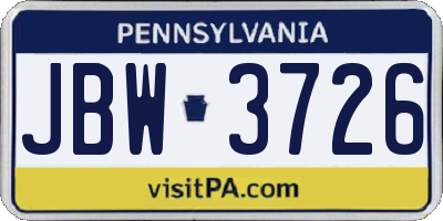 PA license plate JBW3726