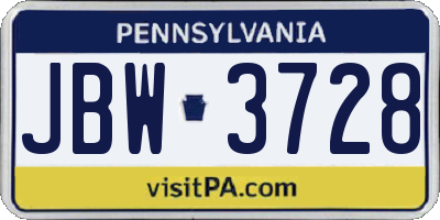 PA license plate JBW3728