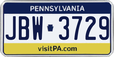 PA license plate JBW3729