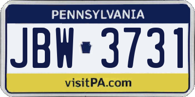 PA license plate JBW3731
