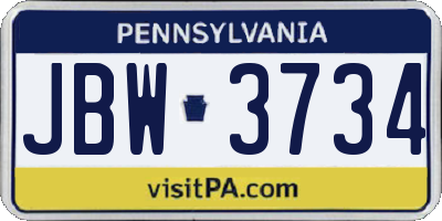 PA license plate JBW3734