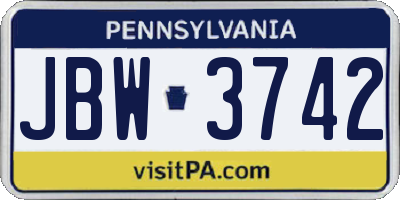 PA license plate JBW3742