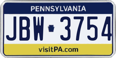 PA license plate JBW3754