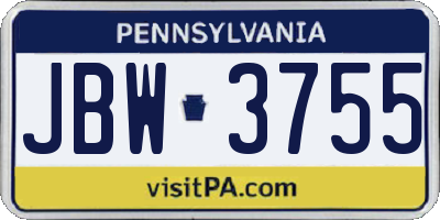 PA license plate JBW3755