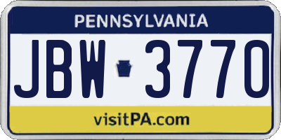 PA license plate JBW3770