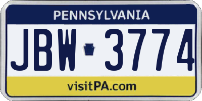 PA license plate JBW3774
