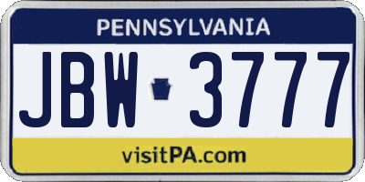 PA license plate JBW3777