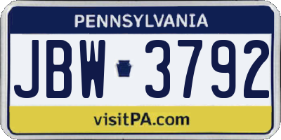 PA license plate JBW3792