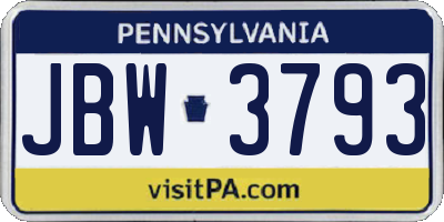 PA license plate JBW3793