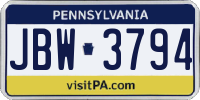 PA license plate JBW3794