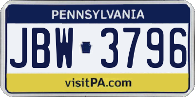 PA license plate JBW3796
