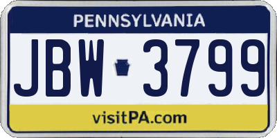 PA license plate JBW3799