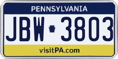 PA license plate JBW3803