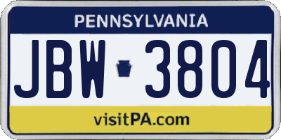 PA license plate JBW3804